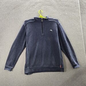 Tommy Bahama RELAX Men Sweatshirt XL Blue Fish Quarter Zip Long Sleeve Logo